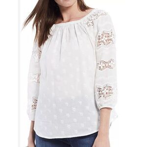 REBA Dylan Pure White Long Sleeve Embroidered Blouse Medium NWT